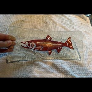 Jones Glassworks Fused Glass Appetizer Plate w Salmon